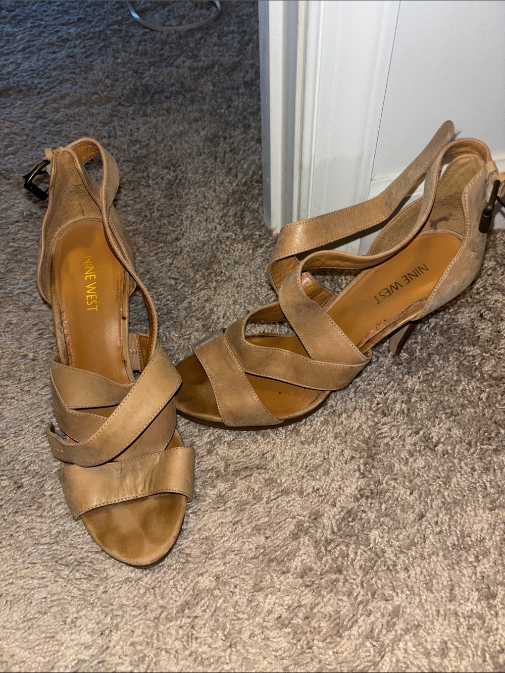 Nine West Tan Strappy Open-Toe Heels